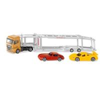 siku 3944, MAN Transporteur de voitures, 1:50, 2 Voitures-jouets incluses, Métal/plastique, Jaune/argent, Remorque détachable, Plate-forme abaissable