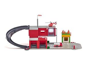 siku 5508, Caserne de Pompiers, Rouge, Avec jeu d'autocollants, Plastique de haute qualité, Avec effets sonores et lumineux, Voiture de pompier et hélicoptère inclus