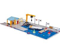 siku 5512, Embarcadère, en plastique, multicolore, combinaison de jeu de 2 Plaques de base, Bateau de service, Bouées, Snack-bar, Jetée, Grue, montage