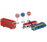 siku 6303, Coffret Cadeau - Transports Publics Locaux, métal/plastique, Multicolore, 1 Train de Banlieue, 1 Bus à Impériale, 1 Tram, et 3 Panneaux de signalisation,