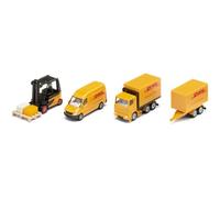 SIKU 6324, Coffret logistique DHL, 4 pièces, Métal/Plastique, Jaune, Nombreuses Fonctions, Coffret de Jouets, Combinable avec Les modèles de la même échelle