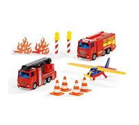 siku 6330, Coffret Cadeau Pompiers, Camion avec Plateforme de Sauvetage Aérienne, Véhicule de Pompiers, Avion, Pièces Amovibles, Pylônes, Barrières et Flammes Inclus