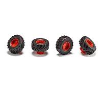 SIKU 6715 Pneus Caoutchoutés pour Claas Xerion, 1:32, pour Les Tracteurs Control Claas Xerion 6791 et 6794, Idéal comme Roues Jumelées, Plastique, Noir/Rouge
