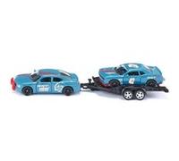 SIKU 2565, Coffret Course Dodge Charger avec Dodge Challenger SRT Racing, Bleu Ciel, Métal/Plastique, Echelle 1/55, Portes ouvrables