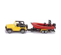 siku 1658 - Jeep Avec Son Bateau, Métal/Plastique, Jaune/Rouge, Remorque Détachable, Bateau Flottant