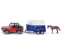 siku 1651, Jeep avec remorque pour chevaux, métal/plastique, multicouleur, 1 figurine cheval inclus, clapet de chargement ouvrable
