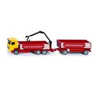 siku 1797, Camion de matériaux de construction avec remorque, 1:87, Métal/plastique, Rouge/jaune, Grue mobile
