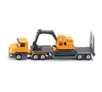 Siku Camion surbaissé 1611 avec excavatrice – Métal/plastique Jaune/Gris, hayon, semi-remorque