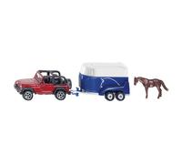 siku 1651, Jeep avec remorque pour chevaux, métal/plastique, multicouleur, 1 figurine cheval inclus, clapet de chargement ouvrable