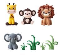 Sikweny 12 Pièces Figurine Jungle Gateau Animaux Ensemble Decoration Gateau Safari Jungle Animal Cake Toppers Comprend Herbe Lion Girafe éLéPhant Singe Formes pour Anniversaires D'Enfants