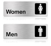 Sikweny 2 Pièces Signaletique Toilettes Aucun Poinçonnage Requis Plaque Wc Acier Inoxydable Plaque de Porte Wc Auto-Adhésifs Plaque de Propreté Porte Plaque Aluminium pour Maison Hôtel Restaurant