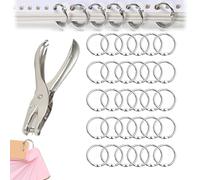 Sikweny 30 Pièces Anneaux de Reliure et 1 Perforatrice Anneaux Feuilles Mobiles Anneau de Fer épais Reliure spirale Léger et portable pour Albums de coupures Feuilles mobiles Fiches Organisateurs