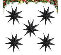Sikweny 5 Pièces Étoile Pliante de Noël étoiles Pliantes en Papier à 9 Branches Morceaux d'étoiles Papier Suspendre 3D Suspendre Plafond Ornement Folding pour Noel Anniversaires Soirées Fêtes (Noir)