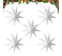 Sikweny 5 Pièces Étoile Pliante de Noël étoiles Pliantes en Papier à 9 Branches Morceaux d'étoiles Papier Suspendre 3D Suspendre Plafond Ornement Folding pour Noel Anniversaires Soirées Fêtes (Blanc)