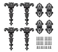 Sikweny 8 Pièces Charnières De Portes 26/60CM Avec 28 Vis Charnière Porte Placard Antiques Sculptées Bronze Portail Bois T Noir Exterieur Gond Charniere Galvanisé pour Armoires Boîtes Bijoux Tiroirs