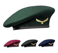 SILAK Casquette Style Armée Traditionnelle avec Badge Aigle en Métal - Inspiré du Che Guevara - Béret Français en Laine pour Homme Femme, vert, Taille unique