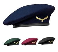 SILAK Casquette Style Armée Traditionnelle avec Badge Aigle Métal - Inspiré du Che Guevara - Béret Français en Laine pour Homme Femme, Bleu, Taille Unique