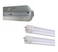 SILAMP Kit de Réglette LED étanche Double pour Tubes T8 150cm IP65 (2 Tubes Néon LED 150cm T8 50W inclus) - Blanc Chaud 2300K - 3500K
