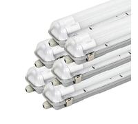 SILAMP Kit de Réglette LED IP65 + 2 Tube Néon LED 120cm T8 18W (Pack de 6) - Blanc Froid 6000K - 8000K