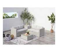 Silang Gris Clair : Salon De Jardin En Résine Tressée 4 Personnes Avec Coffre Intégré Gris