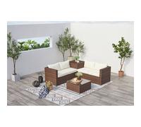 Silang salon de jardin en résine tressée 4 places avec coffre marron et blanc