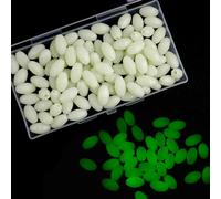 SILANON Lot de 100 perles fluorescentes en plastique dur pour la pêche en eau salée - Vert et blanc - Assortiment de perles ovales - Outil de pêche en mer