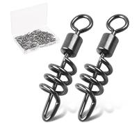 SILANON Lot de 50 tire-bouchons de pêche pivotants en acier inoxydable avec tire-bouchon, clips rapides, connecteurs de ligne de pêche d'eau douce et d'eau salée, 2/0-8 #