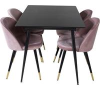 SilarBLExt ensemble table, table extensible longueur cm120 / 160 noir et 4 Velvet chaises Velours rose, noir, laitonReproduction.