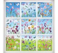 SILARLAIT Fenêtres Stickers Printemps, 9 Feuilles Électrostatiques & Réutilisables, Amovibles, Décoratifs, Pâques & Printemps