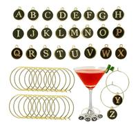 Silars Breloques Pour Verre à Vin de Alphabet - 26pcs Marqueurs De Charme De Verre Boissons avec Sac de Rangement pour Diverse