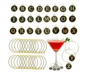 Silars Breloques Pour Verre à Vin de Alphabet - 26pcs Marqueurs De Charme De Verre Boissons avec Sac de Rangement pour Diverse