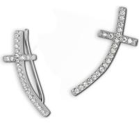 SilberDream blanc Boucles d'oreilles Ear Cuff Croix Zirconia 925 Argent Pinces d'oreilles GSO467W
