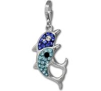 SilberDream bleu clair Charm couple de dauphins zirconiums argent Charms Pendentif GSC582H