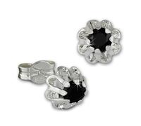 Silberdream Boucles Doreilles Clous 7mm Argent Fleur Zircone Noir Sdo5903s