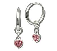 SilberDream Boucles d'oreilles créole zircon coeur rose - Argent Sterling 925/1000 pour Enfants - SDO091A