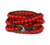 Silberdream Bracelet Boule De Verre Noir Rouge Femme Cuir - Cuir De Vachette - La2624r
