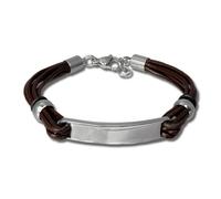 Silberdream Bracelet Plaque Marron Foncé Bijoux Homme Cuir Acier Inoxydable Lap009b