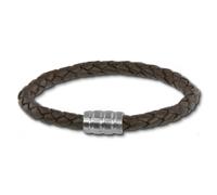 Silberdream Bracelet Tressé Marron Foncé 20cm Unisexe Cuir Acier Inoxydable Lab0320