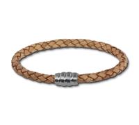 Silberdream Bracelet Tressé Marron Naturel 22cm Unisexe Cuir Acier Inoxydable Lab0722