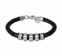 Silberdream Bracelet Tressé Noir Bracelet Homme Cuir Acier Inoxydable Lap006s