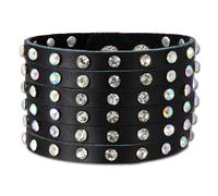 Silberdream Bracelet Zircone Bracelet Cuir Noir Femme Lac221s