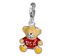 Silberdream Charm Pendentif En Argent Véritable 925 Ours En Peluche Rouge Orange Fc662