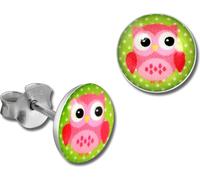 SilberDream clous d'oreilles pour enfants argent rose vert hibou boucles d'oreilles 8mm SDO85135