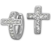 SilberDream Créoles pour femmes Argent blanc Croix zirconium Boucles d'oreilles 13mm SDO398W