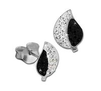 SilberDream D2GSO602W Boucles d'oreilles en argent 925 noir et blanc avec feuille de zirconium Un cadeau pour Noël, un anniversaire, la Saint-Valentin pour femme, Argent sterling, Zircone cubique
