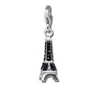 Silberdream Pendentif Femme Argent 925 Charm Noir Tour Eiffel Zircone Gsc562s