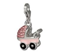 Silberdream Pendentif Femme Breloque Poussette Rose Zircone Argent 925 Gsc501a