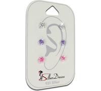 SilberDream SET de 3 boucles d'oreilles Boucles d'oreilles ARGENT Zirconia blanc violet rose SDS808