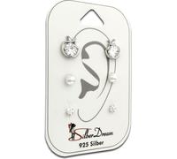 SilberDream Set de 3 boucles d'oreilles clous d'oreilles 925 argent zirconium perle artificielle SDS601WJ