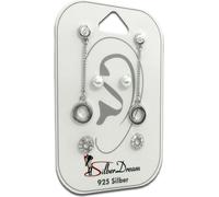 SilberDream Set de 3 boucles d'oreilles clous d'oreilles 925 argent zirconium perle artificielle SDS618WJ